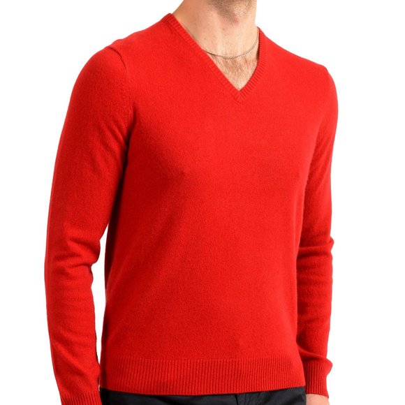 Malo Optimum Men's Brick Red 100% Cashmere V-Neck Pullover Sweater - Picture 2 of 6
